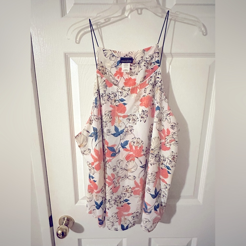Zenobia - Thin Strap Floral Blouse in White
